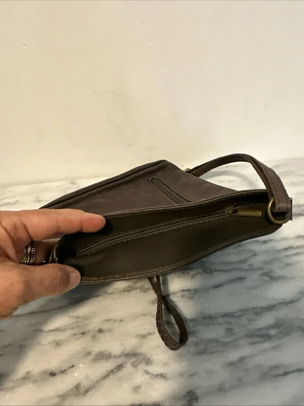 Men's Dark Brown Leather Messenger Crossbody Bag - Slim Everyday Carry